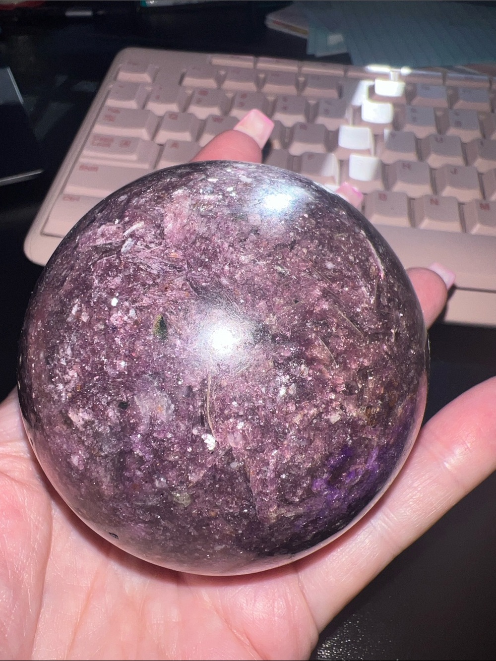 Lepidolite large Crystal Sphere - Unbranded